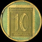 Timbre de 10 pfennig olive sur fond vert