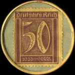Timbre de 50 pfennig violet sur fond&nbsp;vert