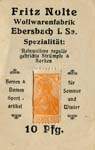 Timbre-monnaie Fritz Nolte à Ebersbach - 10 pfennig orange sur carton entaillé - dos
