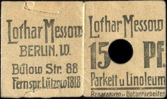 Timbre-monnaie Lothar Messow � Berlin - 15 pfennig violet sous carton - ouvert - face