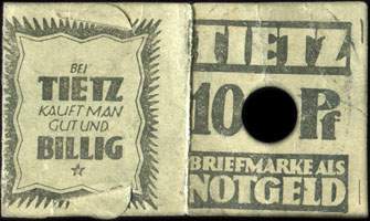 Timbre-monnaie Tietz - 10 pfennig - Allemagne - Briefmarkengeld