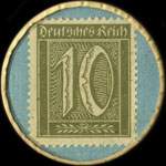 Timbre-monnaie Conditorei-Kaffee Clauberg à Barmen-Wupperfeld - 10 pfennig olive sur fond bleu - revers