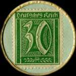 Timbre-monnaie Conditorei-Kaffee Clauberg à Barmen-Wupperfeld - 30 pfennig vert sur fond vert - revers