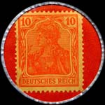 Timbre de 10 pfennig orange sur fond rouge