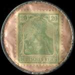 Timbre-monnaie Schuwaren Fränkel - 120 Eigene Geschäfte - 20 pfennig vert sur fond rose - revers