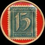 Timbre de 15 pfennig bleu-vert sur fond rouge