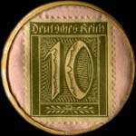 Timbre de 10 pfennig olive sur fond rose