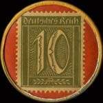 Timbre de 10 pfennig olive sur fond rouge