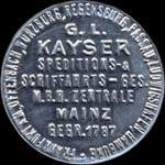 Timbre-monnaie G. L. Kayser à Mainz - 20 pfennig vert sur fond rose - avers