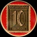 Timbre de 10 pfennig olive sur fond rouge