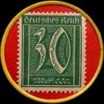 Timbre de 30 pfennig vert sur fond rouge - revers