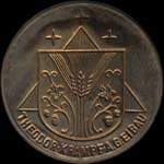 Timbre-monnaie Theodor Krampf A.G. - Eibau - 15 pfennig bleu-vert sur fond rose - avers