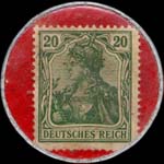 Timbre de 20 pfennig vert sur fond rouge