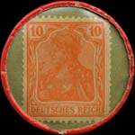 Timbre de 10 pfennig orange sur fond vert