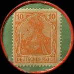 Timbre de 10 pfennig orange sur fond vert