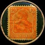 Timbre de 10 pfennig orange sur fond bleu-vert