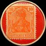 Timbre de 10 pfennig orange sur fond rouge