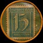 Timbre de 15 pfennig bleu-vert sur fond vert