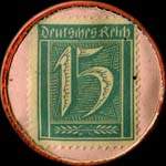Timbre de 15 pfennig bleu-vert sur fond rose