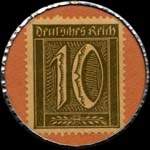 Timbre de 10 pfennig olive sur fond saumon