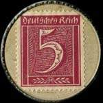 Timbre de 5 pfennig bordeaux sur fond verd�tre
