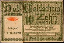 Timbre-monnaie Hans Gaertner à Magdeburg type 1 - 10 pfennig Germania sur notgeld à fenêtre - face