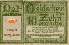 Timbre-monnaie Hans Gaertner à Magdeburg type 3 - 10 pfennig Germania sur notgeld à fenêtre - face
