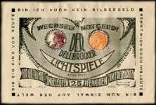 Timbre-monnaie Lichtspiele à Köln - 25 pfennig Germania sur notgeld à fenêtre - dos