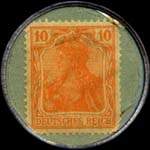 Timbre de 10 pfennig orange sur fond bleu