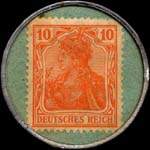 Timbre de 10 pfennig orange sur fond vert