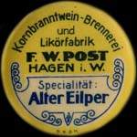 Timbre-monnaie Kornnbranntwein-Brennerei und Likörfabrik - F.W.Post - Hagen i.W. - 40 pfennig orange sur fond marron - avers