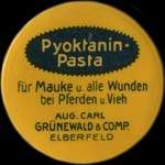Timbre-monnaie Pyoktanin-Pasta - Aug. Carl Grünewald & Comp. - Elberfeld - 15 pfennig bleu-vert sur fond bleu - revers