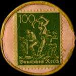 Timbre de 100 pfennig vert sur fond rose