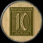 Timbre-monnaie de 10 pfennig olive sur fond jaune mis par Ruba-Seife  Wroclaw en Pologne (Breslau - ex-Allemagne) - avers