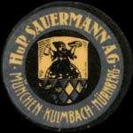 Timbre-monnaie HuP. Sauermann A.G. à München type 1 - 5 pfennig bordeaux sur fond jaune - avers