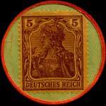 Timbre de 5 pfennig bordeaux sur fond vert