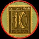 Timbre de 10 pfennig olive sur fond vert