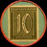Timbre de 10 pfennig olive sur fond vert