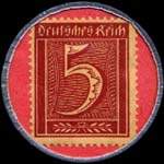 Timbre de 5 pfennig grenat sur fond rose