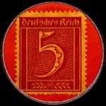 Timbre de 5 pfennig grenat sur fond rouge