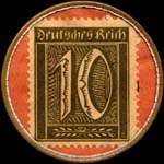 Timbre de 10 pfennig olive sur fond saumon