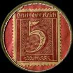 Timbre de 5 pfennig grenat sur fond rouge