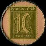 Timbre de 10 pfennig olive sur fond saumon