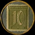 Timbre de 10 pfennig olive sur fond bleu-vert