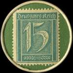 Timbre de 15 pfennig bleu-vert sur fond vert