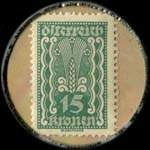 Briefmarkenkapselgeld (timbre-monnaie) Allgemeine Industriebank - Wien I - Wipplinger Strasse 2 - 15 kronen sur fond marbr - revers