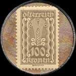 Briefmarkenkapselgeld (timbre-monnaie) Allgemeine Industriebank - Wien I - Wipplinger Strasse 2 - 100 kronen sur fond marbr - revers