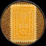 Briefmarkenkapselgeld (timbre-monnaie) Allgemeine Industriebank - Wien I - Wipplinger Strasse 2 - 500 kronen sur fond dor - revers