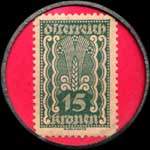 Timbre-monnaie Dregozug der billige - typendrucker- Kuno Wald - Wien - 15 kronen sur fond rose - revers