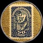 Timbre-monnaie Karl A. Machetanz - Privat Detektiv - 50 heller sur fond doré - revers
